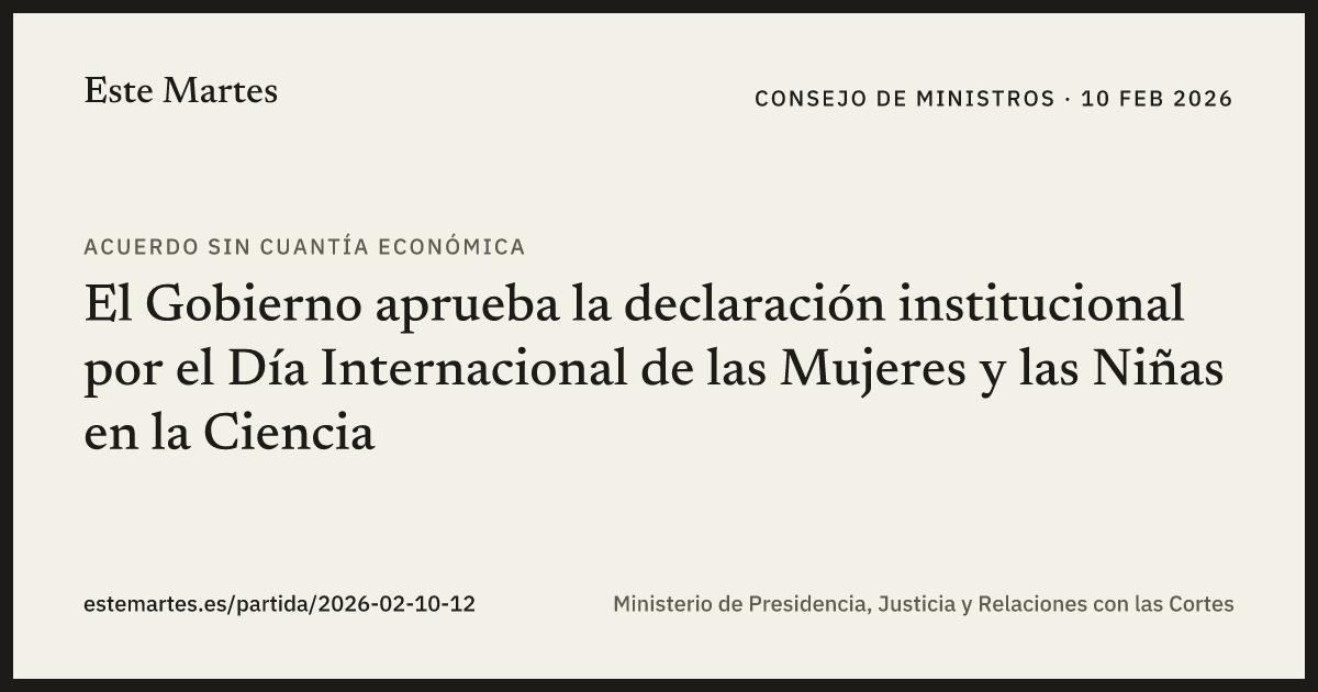Tarjeta: El Gobierno aprueba la declaración institucional por el Día Internacional de las Mujeres y las Niñas en la Ciencia