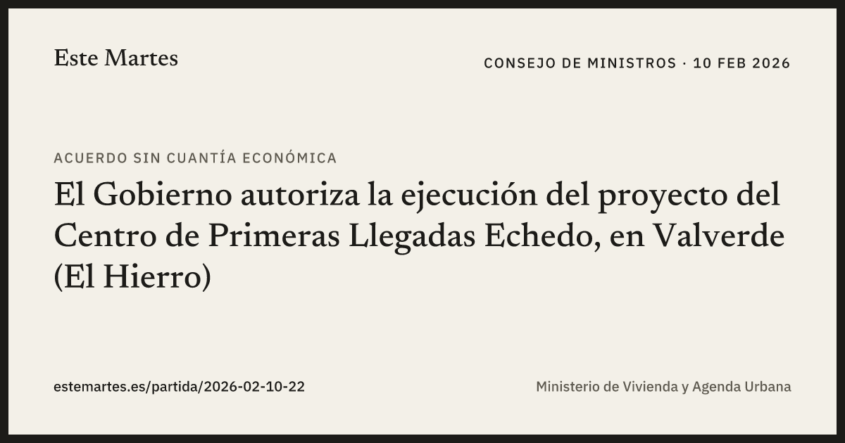 Tarjeta: El Gobierno autoriza la ejecución del proyecto del Centro de Primeras Llegadas Echedo, en Valverde (El Hierro)