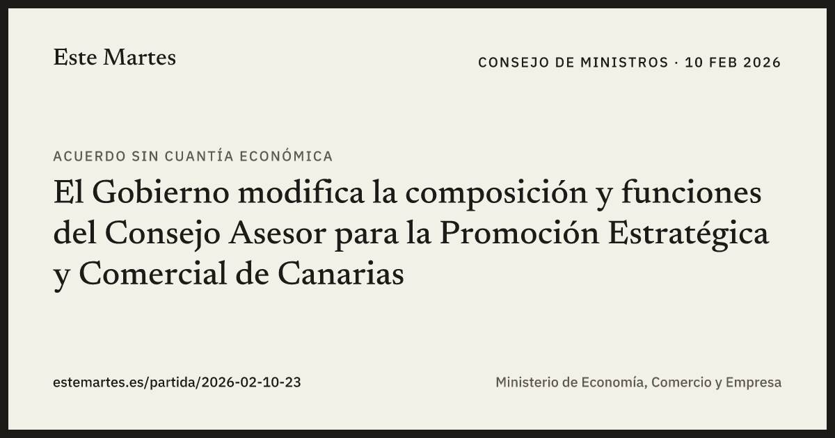 Tarjeta: El Gobierno modifica la composición y funciones del Consejo Asesor para la Promoción Estratégica y Comercial de Canarias