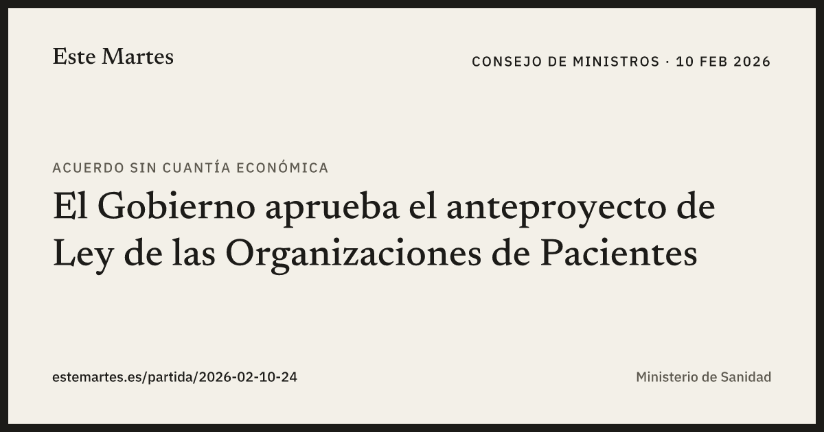 Tarjeta: El Gobierno aprueba el anteproyecto de Ley de las Organizaciones de Pacientes