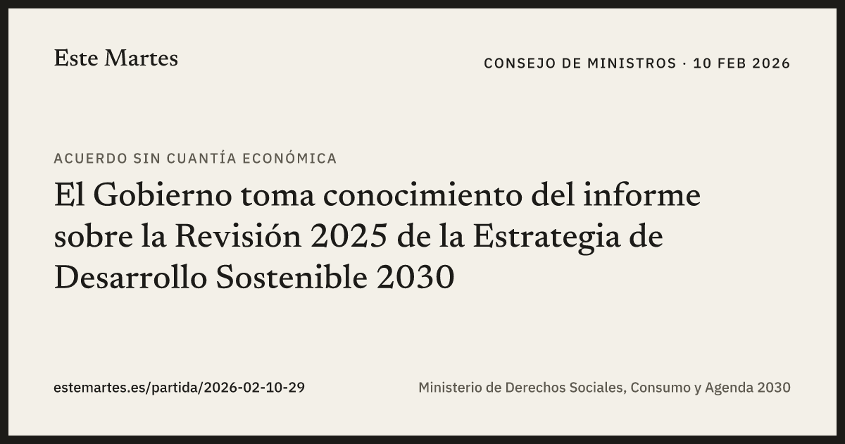 Tarjeta: El Gobierno toma conocimiento del informe sobre la Revisión 2025 de la Estrategia de Desarrollo Sostenible 2030