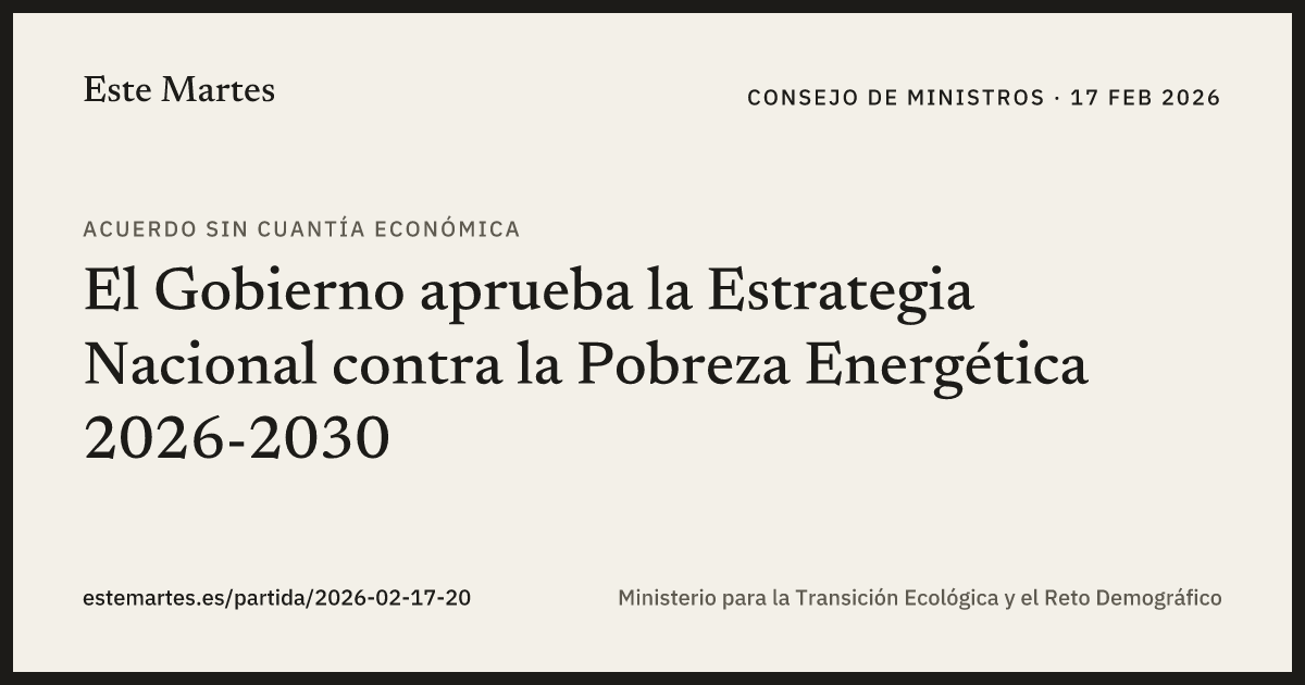 Tarjeta: El Gobierno aprueba la Estrategia Nacional contra la Pobreza Energética 2026-2030