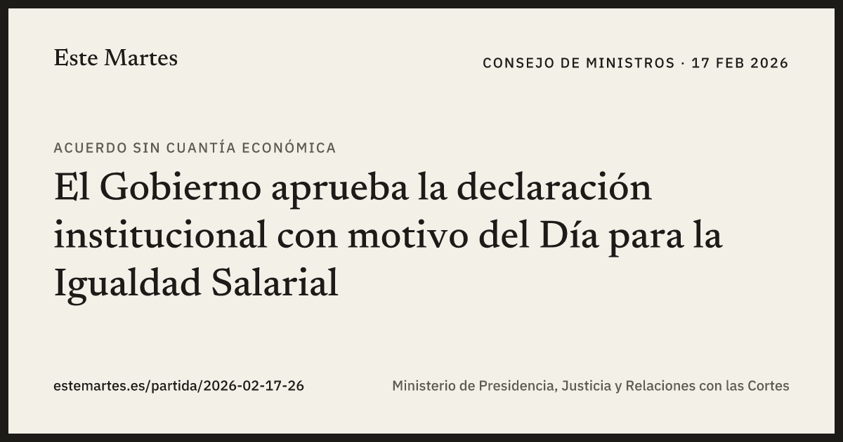 Tarjeta: El Gobierno aprueba la declaración institucional con motivo del Día para la Igualdad Salarial