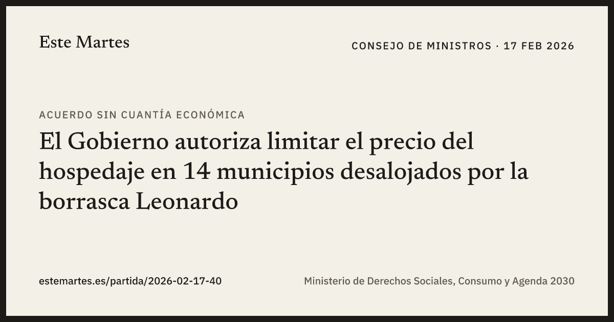 Tarjeta: El Gobierno autoriza limitar el precio del hospedaje en 14 municipios desalojados por la borrasca Leonardo