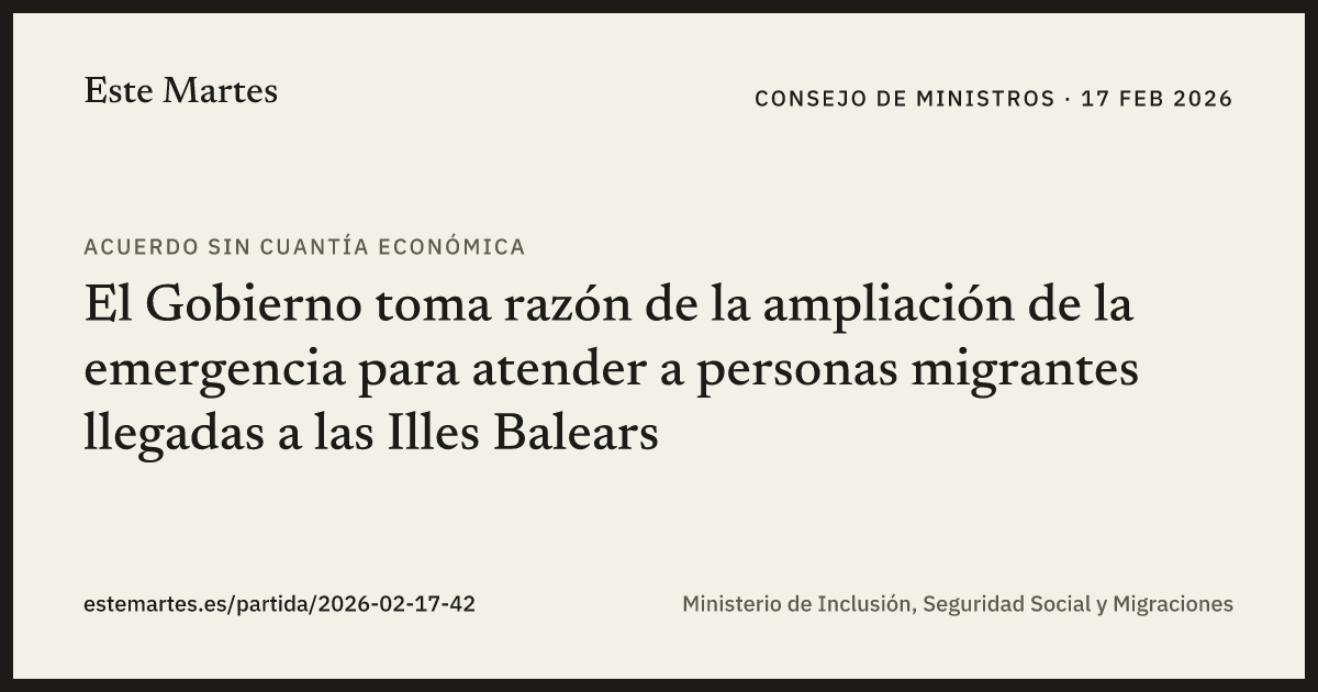 Tarjeta: El Gobierno toma razón de la ampliación de la emergencia para atender a personas migrantes llegadas a las Illes Balears