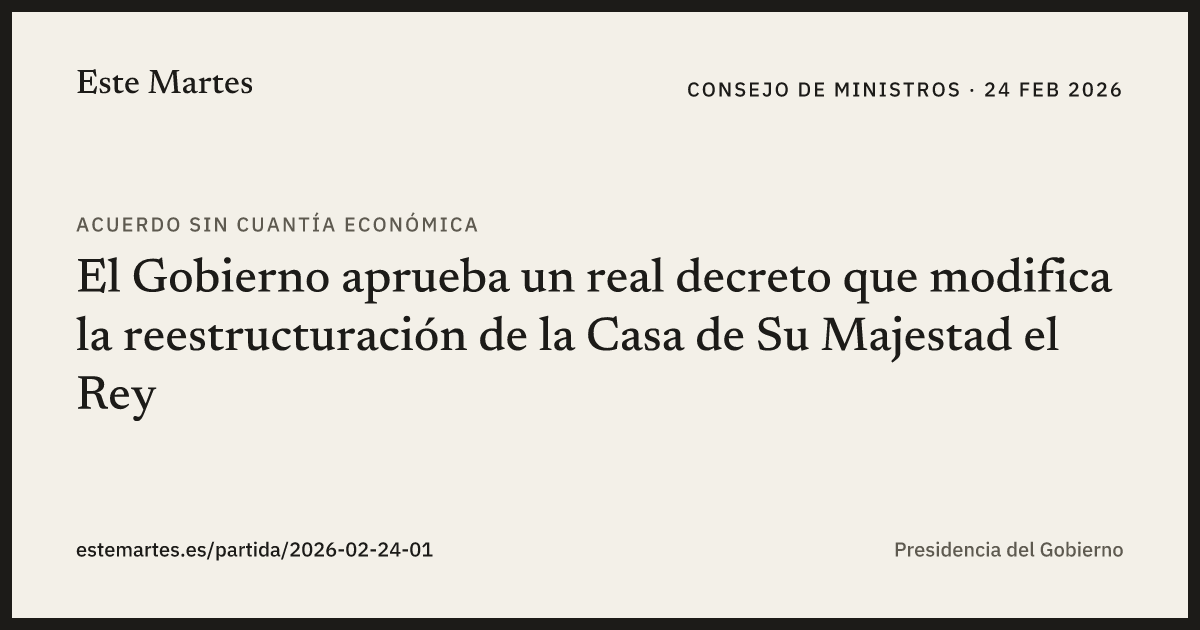 Tarjeta: El Gobierno aprueba un real decreto que modifica la reestructuración de la Casa de Su Majestad el Rey
