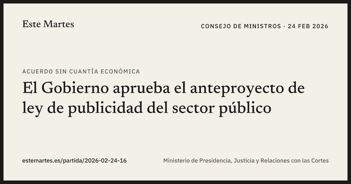 Tarjeta: El Gobierno aprueba el anteproyecto de ley de publicidad del sector público