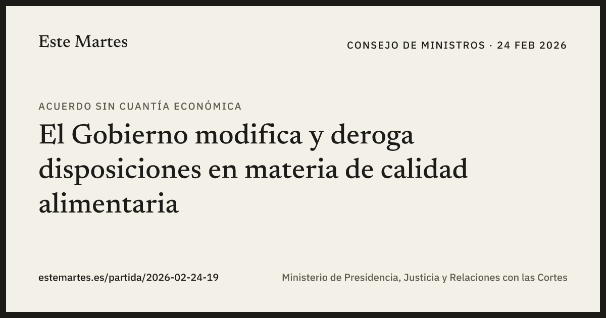 Tarjeta: El Gobierno modifica y deroga disposiciones en materia de calidad alimentaria