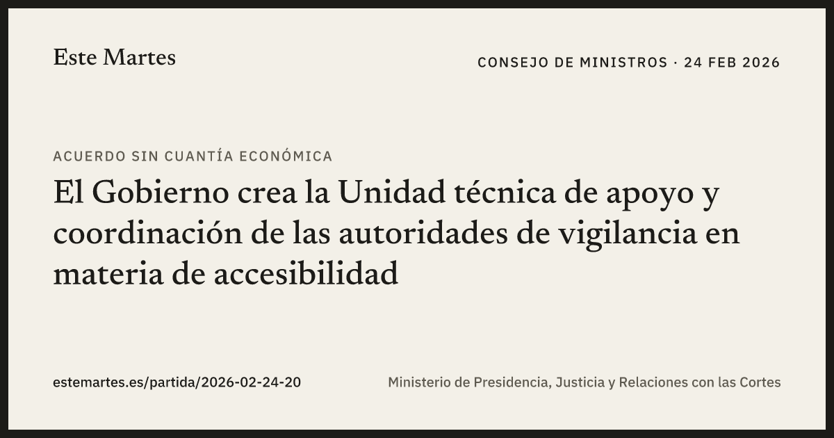Tarjeta: El Gobierno crea la Unidad técnica de apoyo y coordinación de las autoridades de vigilancia en materia de accesibilidad