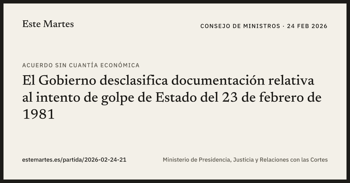 Tarjeta: El Gobierno desclasifica documentación relativa al intento de golpe de Estado del 23 de febrero de 1981