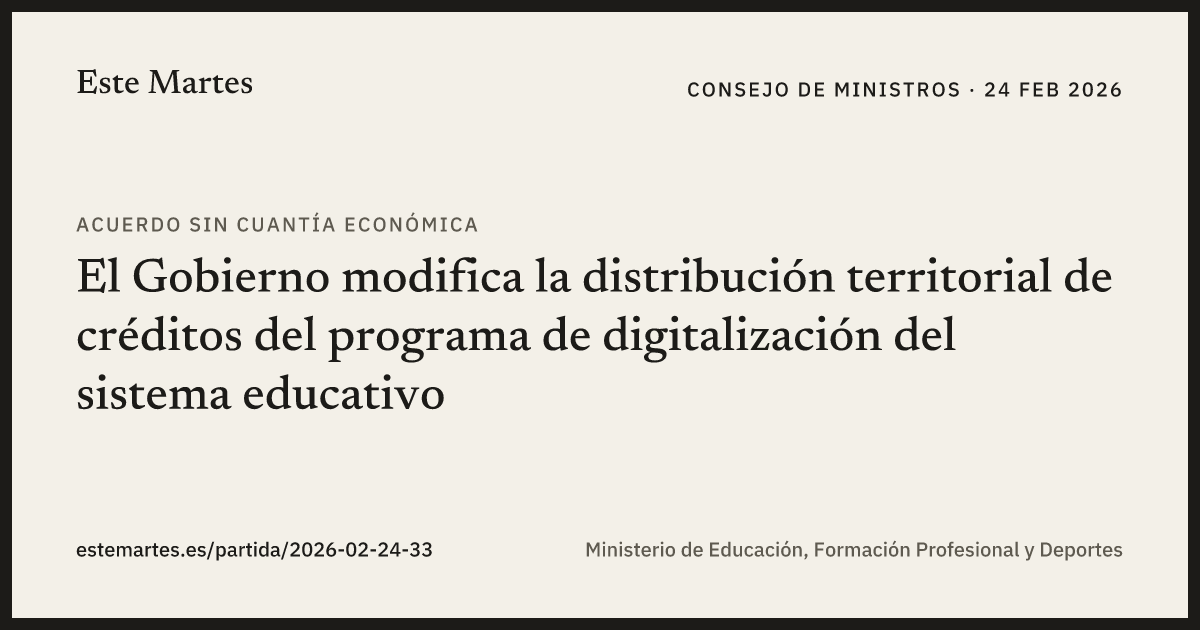 Tarjeta: El Gobierno modifica la distribución territorial de créditos del programa de digitalización del sistema educativo