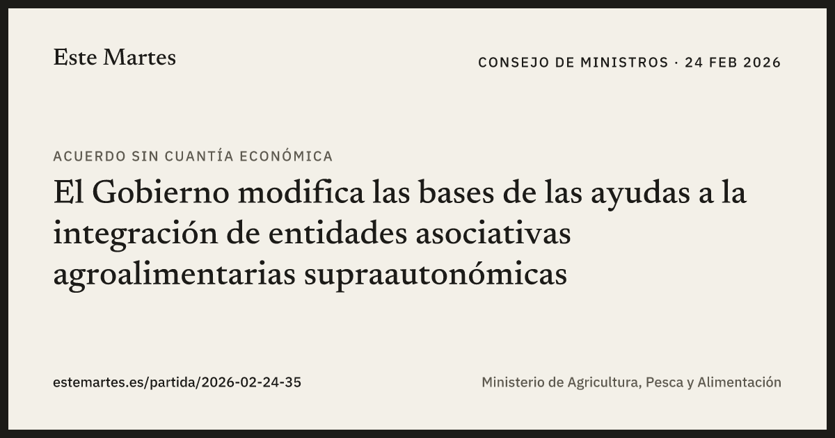 Tarjeta: El Gobierno modifica las bases de las ayudas a la integración de entidades asociativas agroalimentarias supraautonómicas