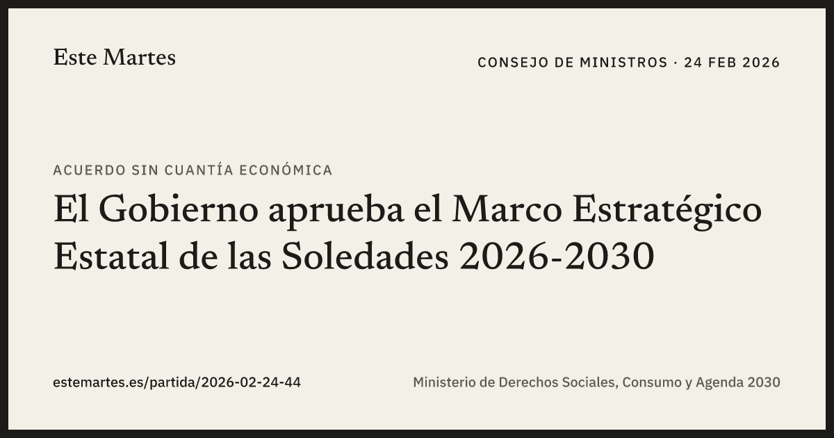 Tarjeta: El Gobierno aprueba el Marco Estratégico Estatal de las Soledades 2026-2030