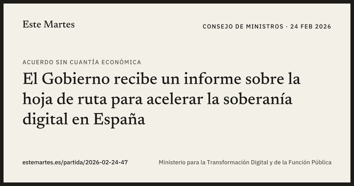 Tarjeta: El Gobierno recibe un informe sobre la hoja de ruta para acelerar la soberanía digital en España