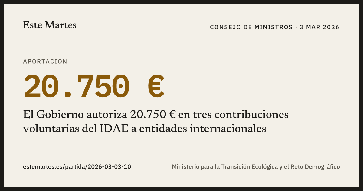 Tarjeta: El Gobierno autoriza 20.750 € en tres contribuciones voluntarias del IDAE a entidades internacionales