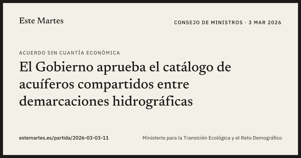 Tarjeta: El Gobierno aprueba el catálogo de acuíferos compartidos entre demarcaciones hidrográficas
