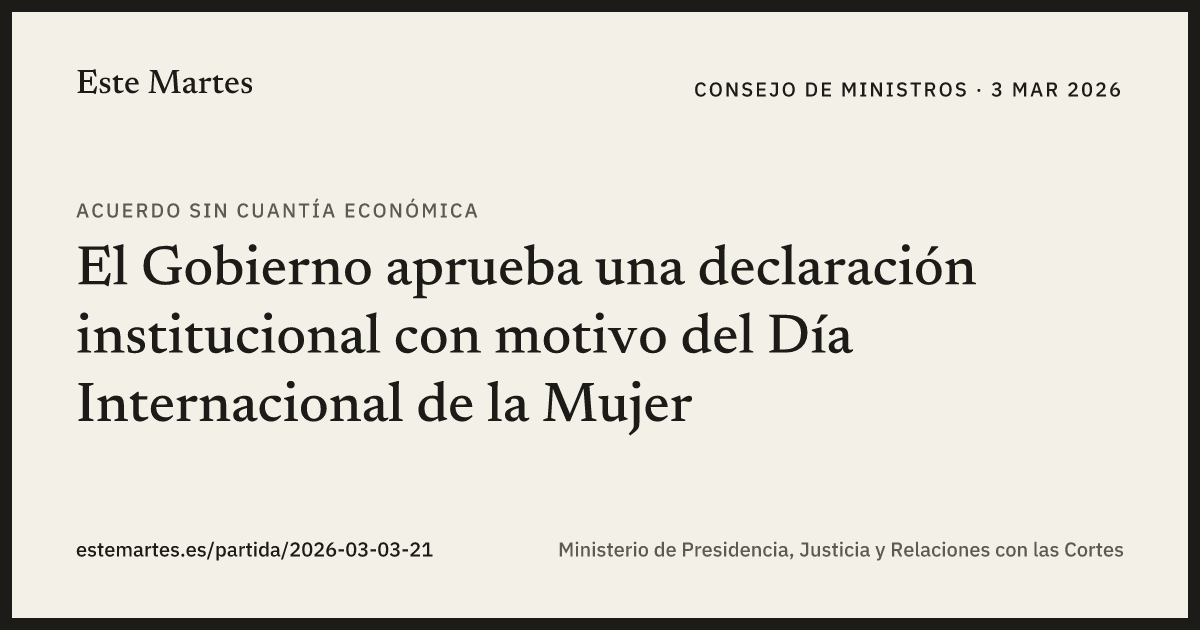 Tarjeta: El Gobierno aprueba una declaración institucional con motivo del Día Internacional de la Mujer