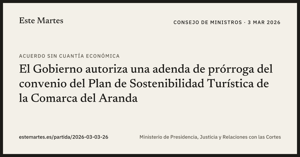 Tarjeta: El Gobierno autoriza una adenda de prórroga del convenio del Plan de Sostenibilidad Turística de la Comarca del Aranda