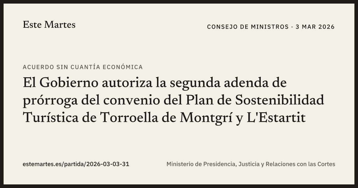 Tarjeta: El Gobierno autoriza la segunda adenda de prórroga del convenio del Plan de Sostenibilidad Turística de Torroella de Montgrí y L'Estartit