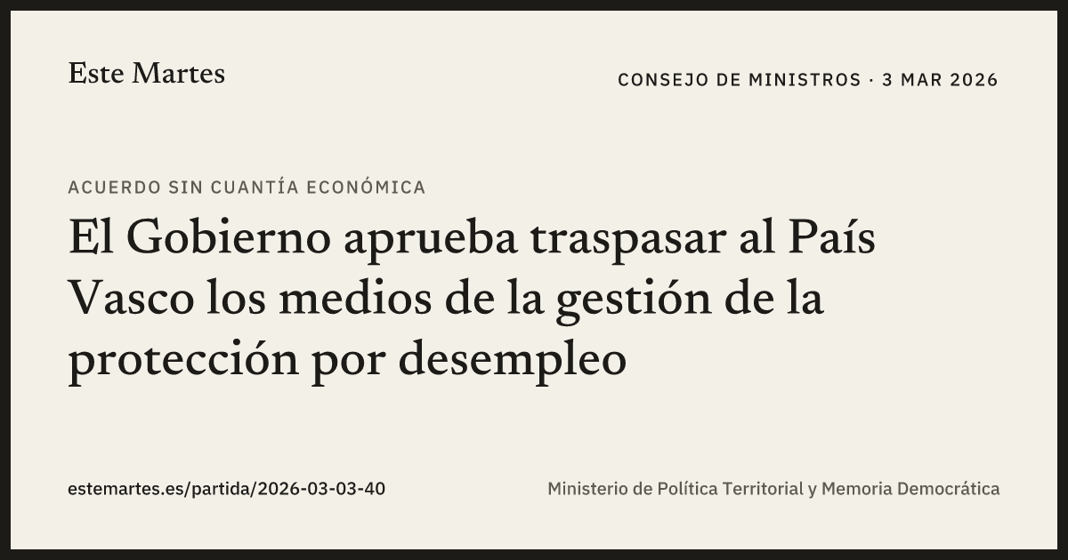 Tarjeta: El Gobierno aprueba traspasar al País Vasco los medios de la gestión de la protección por desempleo