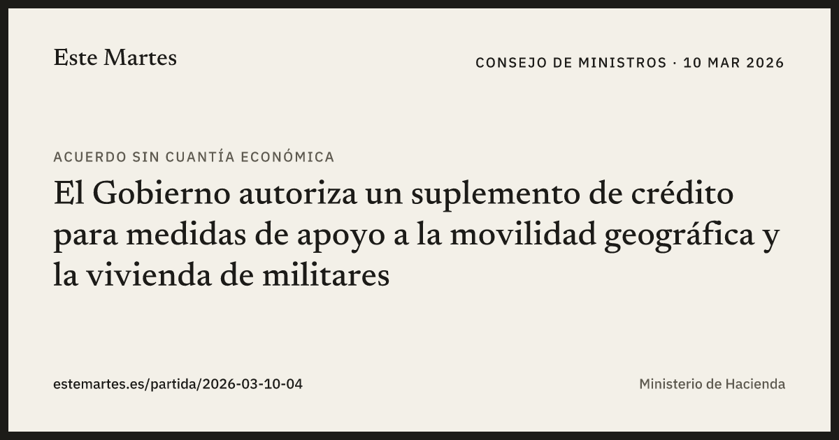 Tarjeta: El Gobierno autoriza un suplemento de crédito para medidas de apoyo a la movilidad geográfica y la vivienda de militares