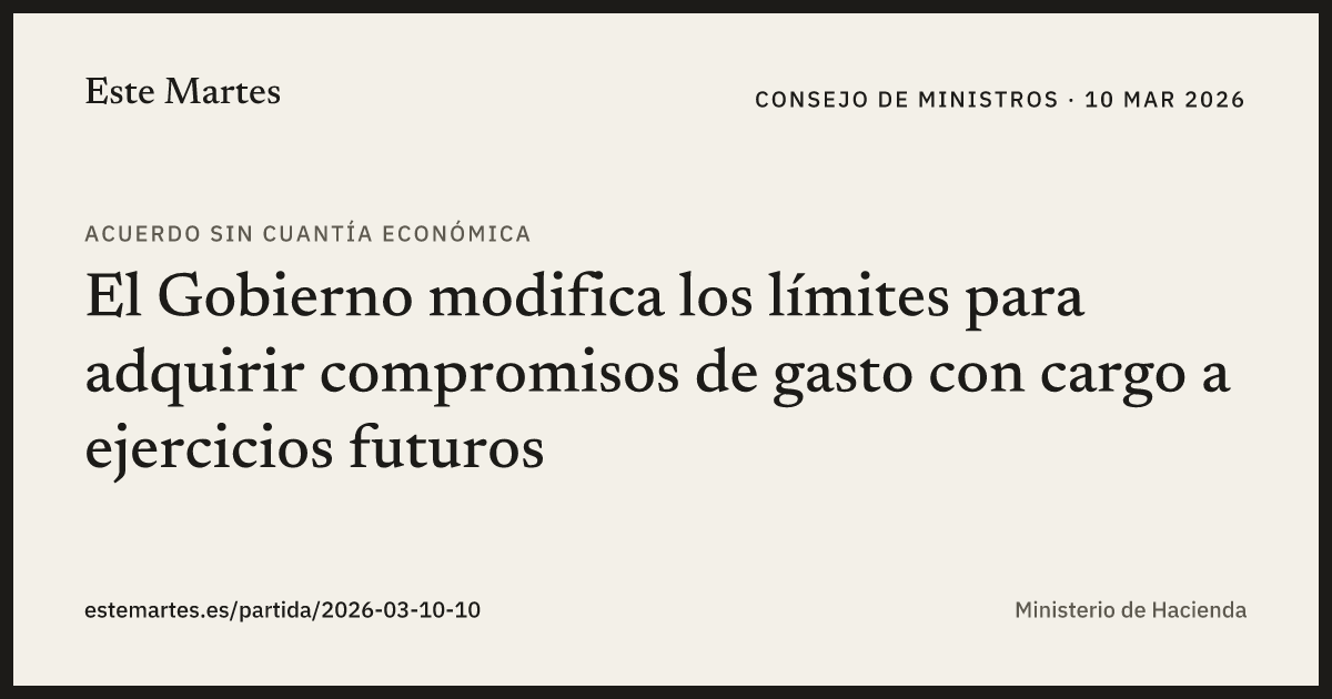 Tarjeta: El Gobierno modifica los límites para adquirir compromisos de gasto con cargo a ejercicios futuros