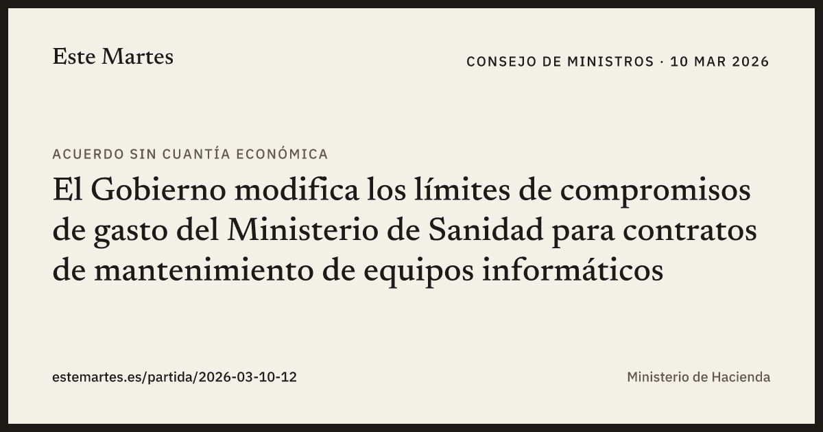 Tarjeta: El Gobierno modifica los límites de compromisos de gasto del Ministerio de Sanidad para contratos de mantenimiento de equipos informáticos