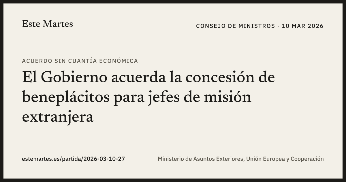 Tarjeta: El Gobierno acuerda la concesión de beneplácitos para jefes de misión extranjera
