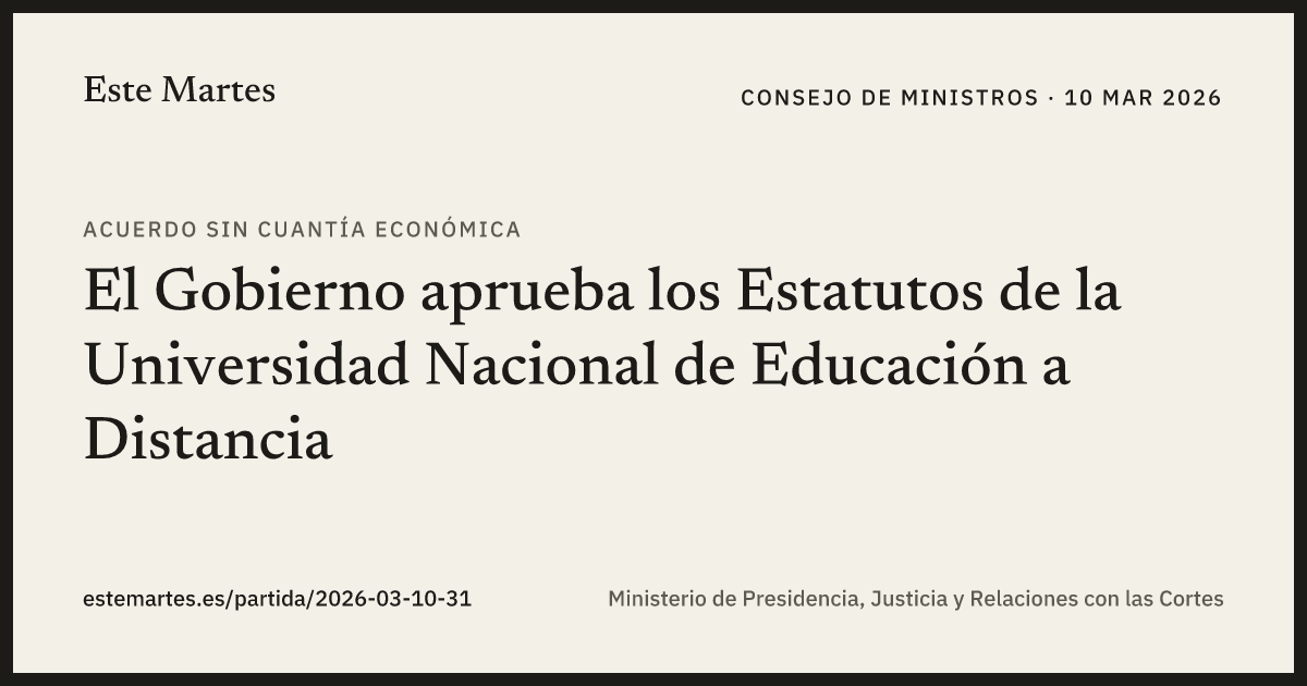 Tarjeta: El Gobierno aprueba los Estatutos de la Universidad Nacional de Educación a Distancia