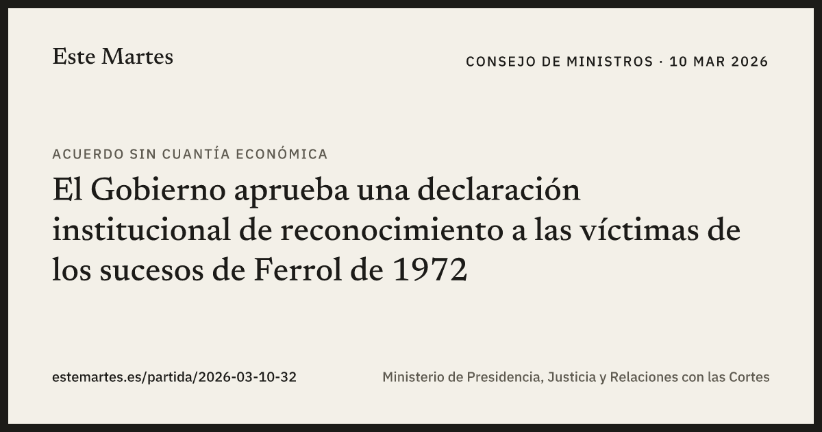 Tarjeta: El Gobierno aprueba una declaración institucional de reconocimiento a las víctimas de los sucesos de Ferrol de 1972