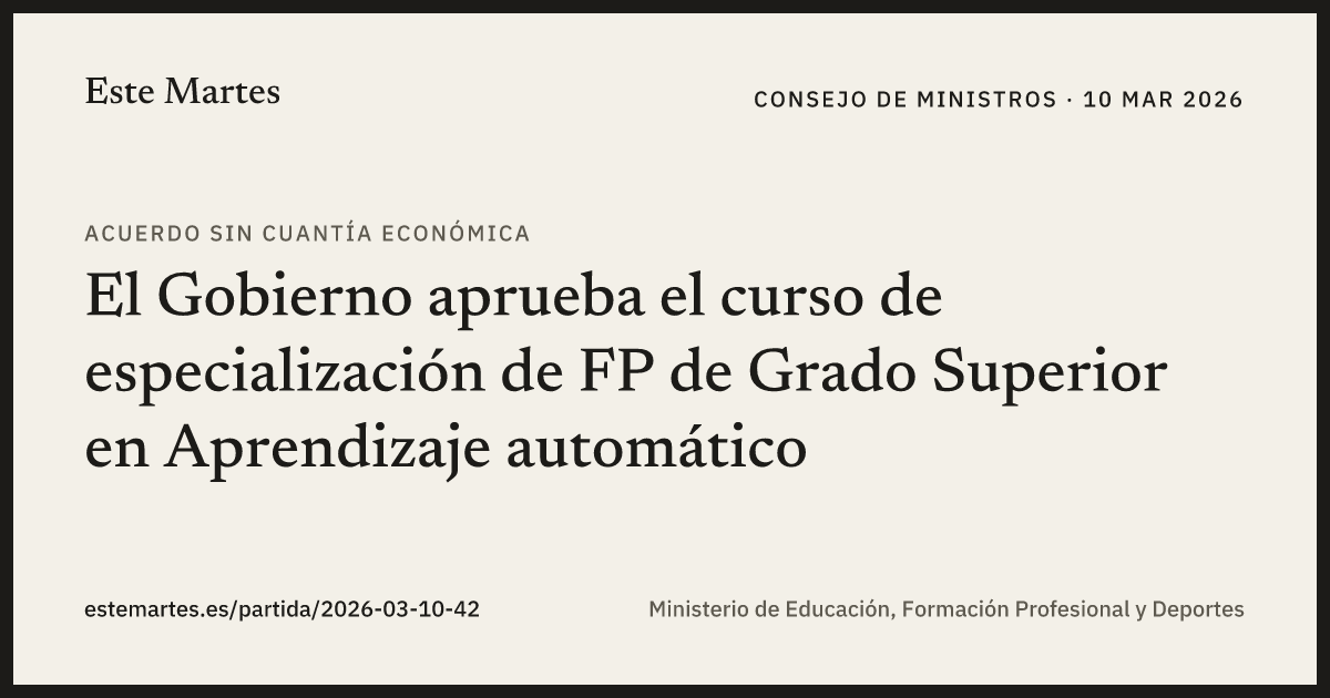 Tarjeta: El Gobierno aprueba el curso de especialización de FP de Grado Superior en Aprendizaje automático