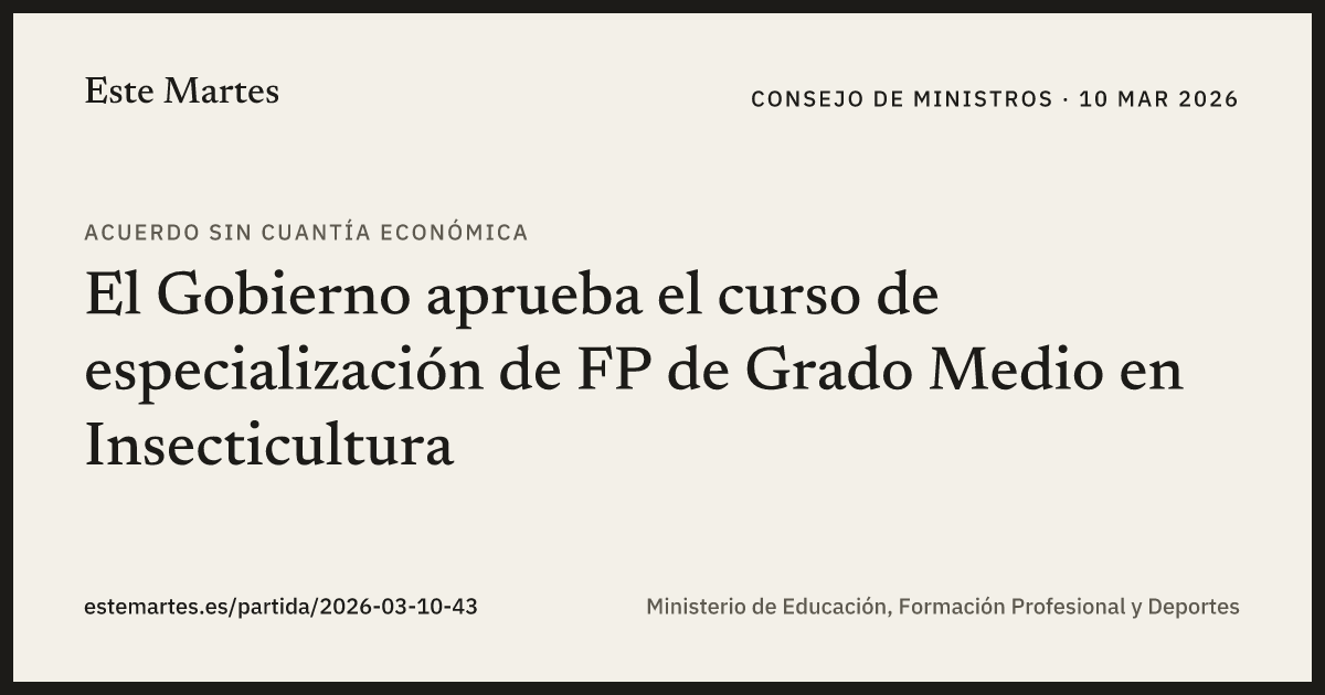 Tarjeta: El Gobierno aprueba el curso de especialización de FP de Grado Medio en Insecticultura