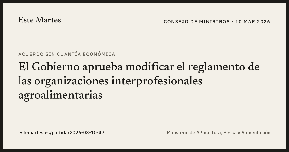 Tarjeta: El Gobierno aprueba modificar el reglamento de las organizaciones interprofesionales agroalimentarias