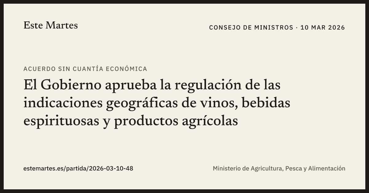 Tarjeta: El Gobierno aprueba la regulación de las indicaciones geográficas de vinos, bebidas espirituosas y productos agrícolas