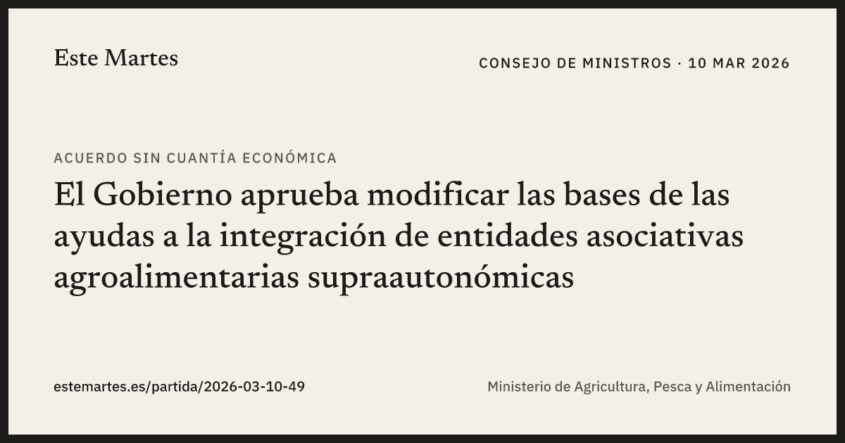 Tarjeta: El Gobierno aprueba modificar las bases de las ayudas a la integración de entidades asociativas agroalimentarias supraautonómicas