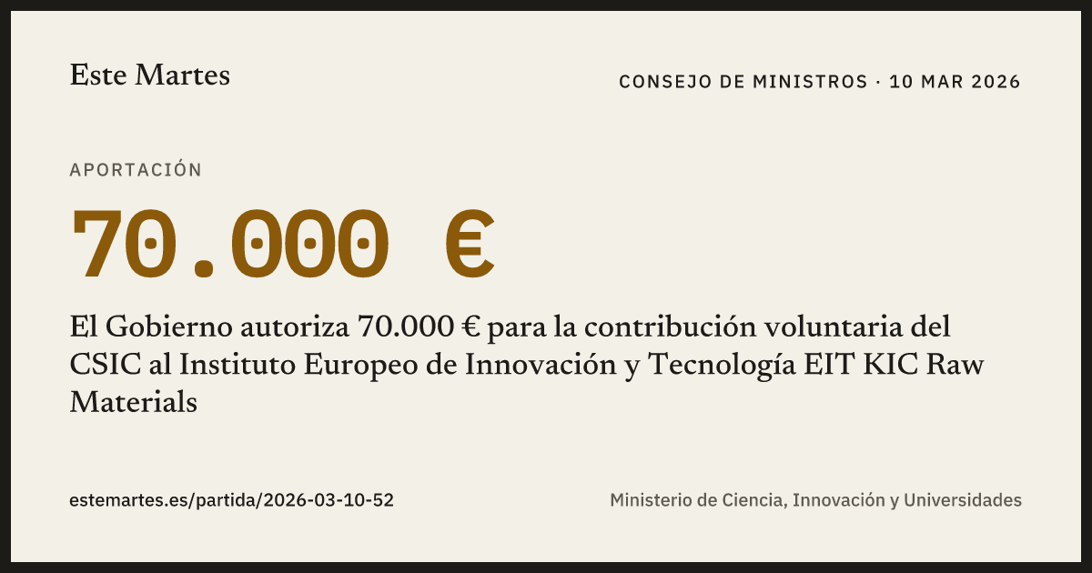 Tarjeta: El Gobierno autoriza 70.000 € para la contribución voluntaria del CSIC al Instituto Europeo de Innovación y Tecnología EIT KIC Raw Materials
