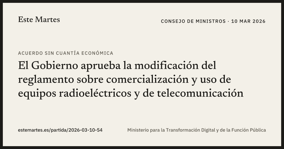 Tarjeta: El Gobierno aprueba la modificación del reglamento sobre comercialización y uso de equipos radioeléctricos y de telecomunicación