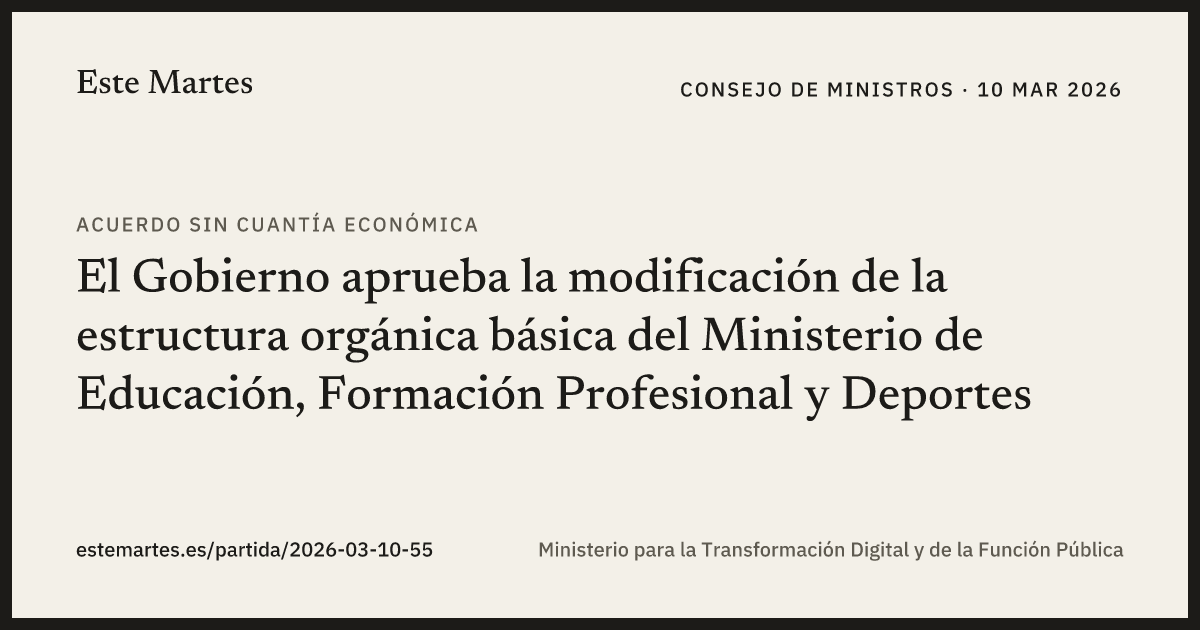 Tarjeta: El Gobierno aprueba la modificación de la estructura orgánica básica del Ministerio de Educación, Formación Profesional y Deportes