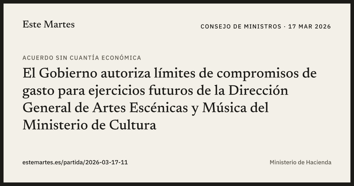 Tarjeta: El Gobierno autoriza límites de compromisos de gasto para ejercicios futuros de la Dirección General de Artes Escénicas y Música del Ministerio de Cultura
