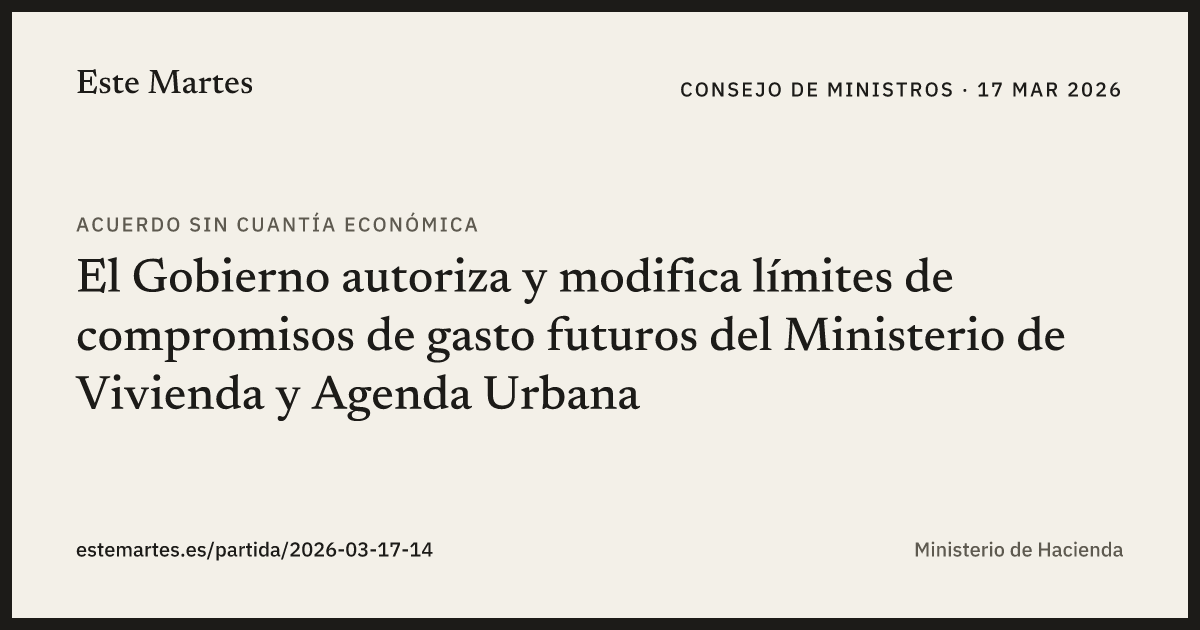 Tarjeta: El Gobierno autoriza y modifica límites de compromisos de gasto futuros del Ministerio de Vivienda y Agenda Urbana