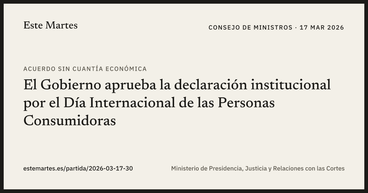 Tarjeta: El Gobierno aprueba la declaración institucional por el Día Internacional de las Personas Consumidoras