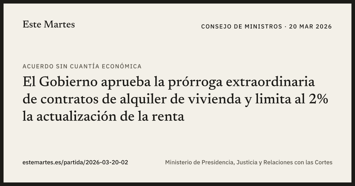 Tarjeta: El Gobierno aprueba la prórroga extraordinaria de contratos de alquiler de vivienda y limita al 2% la actualización de la renta
