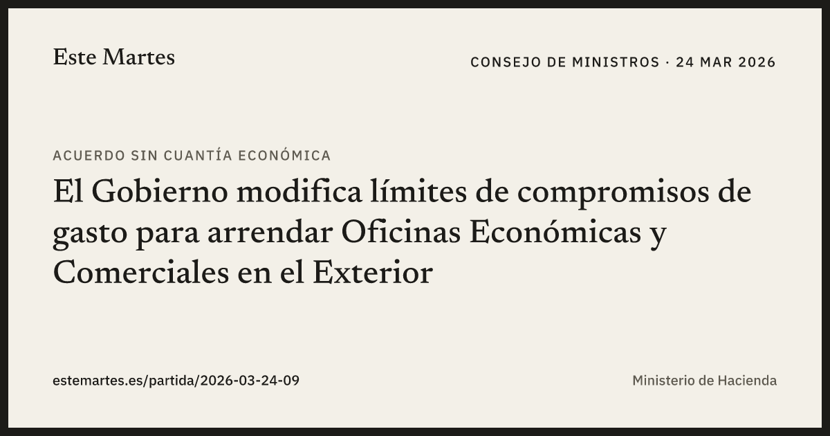 Tarjeta: El Gobierno modifica límites de compromisos de gasto para arrendar Oficinas Económicas y Comerciales en el Exterior