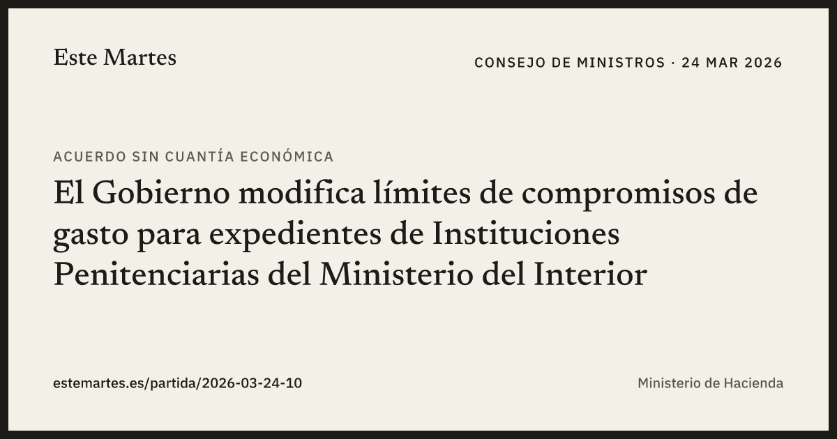 Tarjeta: El Gobierno modifica límites de compromisos de gasto para expedientes de Instituciones Penitenciarias del Ministerio del Interior