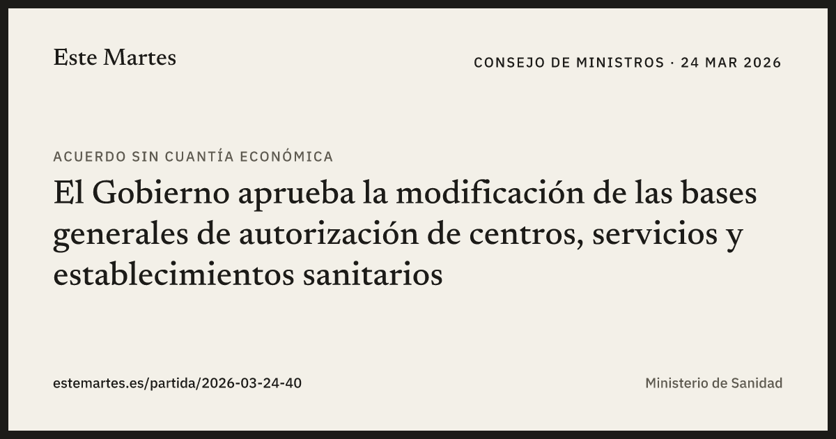 Tarjeta: El Gobierno aprueba la modificación de las bases generales de autorización de centros, servicios y establecimientos sanitarios