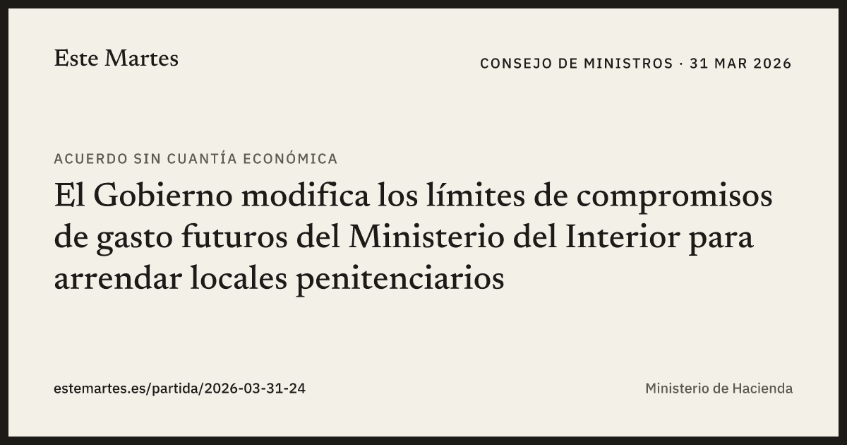 Tarjeta: El Gobierno modifica los límites de compromisos de gasto futuros del Ministerio del Interior para arrendar locales penitenciarios