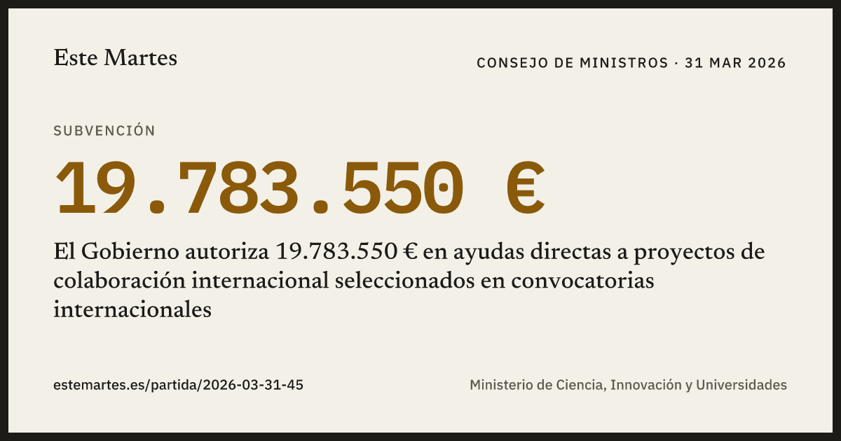 Tarjeta: El Gobierno autoriza 19.783.550 € en ayudas directas a proyectos de colaboración internacional seleccionados en convocatorias internacionales