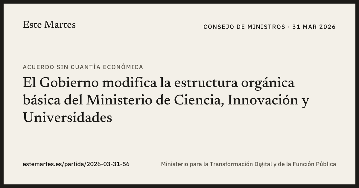 Tarjeta: El Gobierno modifica la estructura orgánica básica del Ministerio de Ciencia, Innovación y Universidades