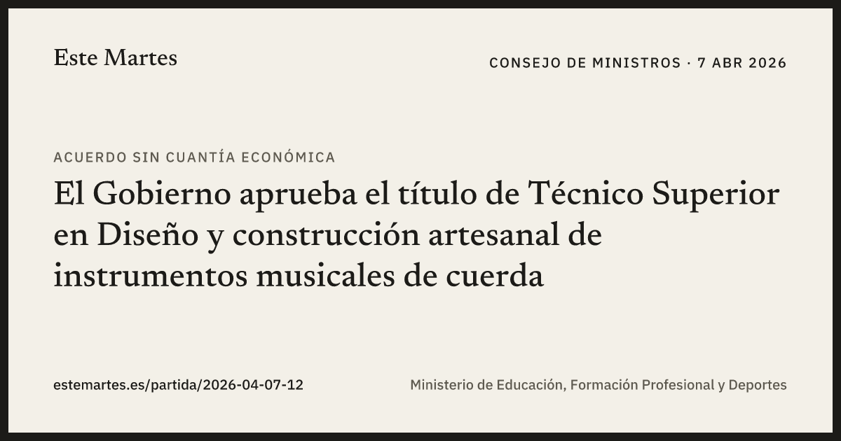 Tarjeta: El Gobierno aprueba el título de Técnico Superior en Diseño y construcción artesanal de instrumentos musicales de cuerda