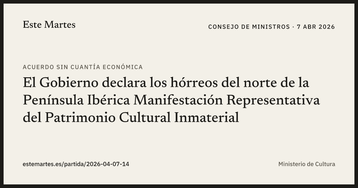 Tarjeta: El Gobierno declara los hórreos del norte de la Península Ibérica Manifestación Representativa del Patrimonio Cultural Inmaterial